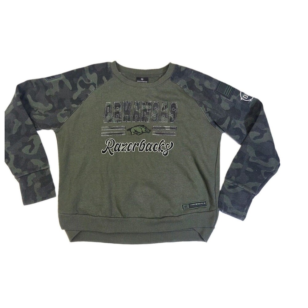 Colosseum Athletics Arkansas Razorbacks OHT Camo Sweatshirt Large Military Green
